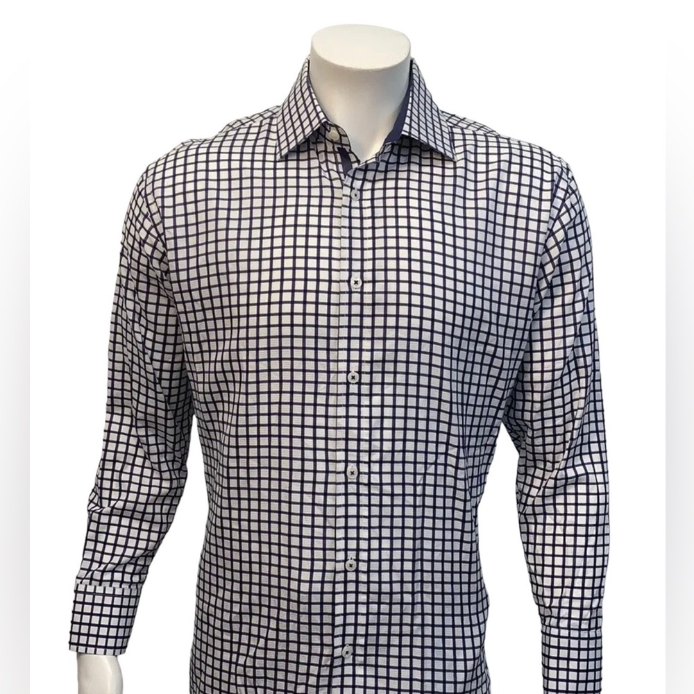 English Laundry White Blue Check Embroidered Shirt